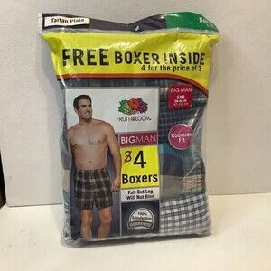 NIP 2013 Men's Fruit of the Loom Big Man 4 pack Boxers Size 5XB Tartan Plaid